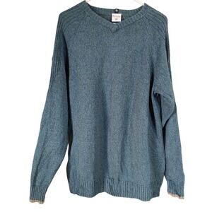 Columbia V‎ Neck Sweater Men Extra Large Blue Knit Thick Ribbed Pullover Classic